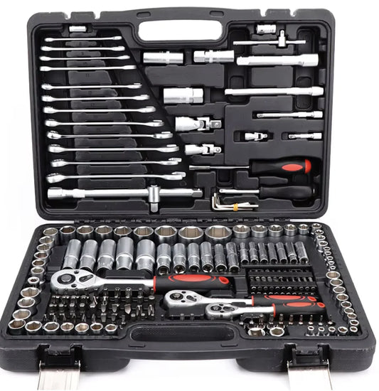 216-Piece Auto Repair Mechanical Tools Kit 1-Drawer Heavy Duty Metal Box OEM Supported Case Hand Metal File Wrenches Automotive