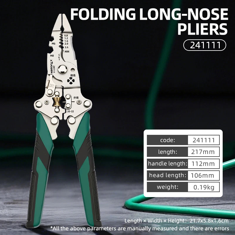 Electrician Household Peeling Tool Folding Wire Stripping Pliers Needle-nosed Cutting/Crimping Wire Winding Industrial OEM