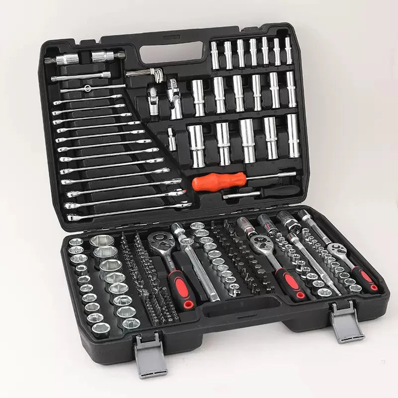 216-Piece Auto Repair Mechanical Tools Kit 1-Drawer Heavy Duty Metal Box OEM Supported Case Hand Metal File Wrenches Automotive