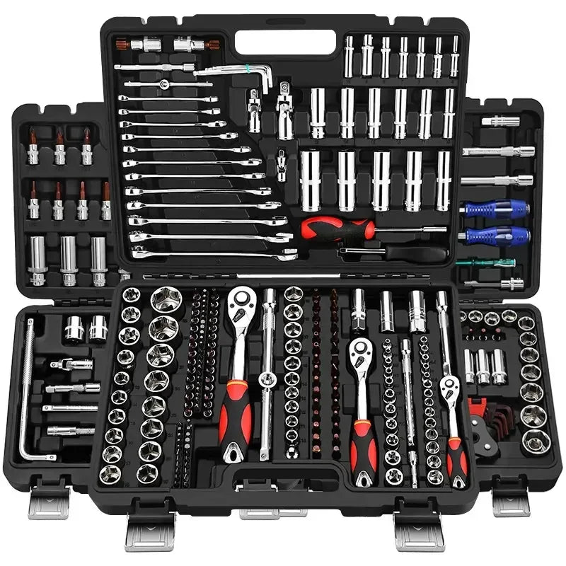 216-Piece Auto Repair Mechanical Tools Kit 1-Drawer Heavy Duty Metal Box OEM Supported Case Hand Metal File Wrenches Automotive