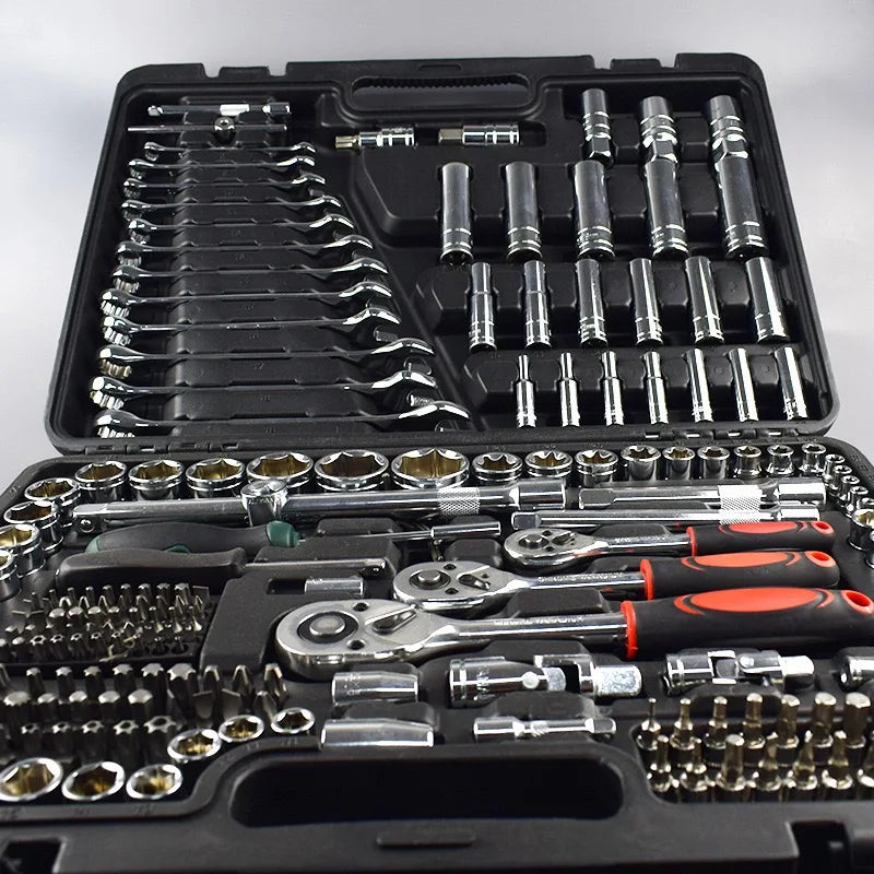216-Piece Auto Repair Mechanical Tools Kit 1-Drawer Heavy Duty Metal Box OEM Supported Case Hand Metal File Wrenches Automotive
