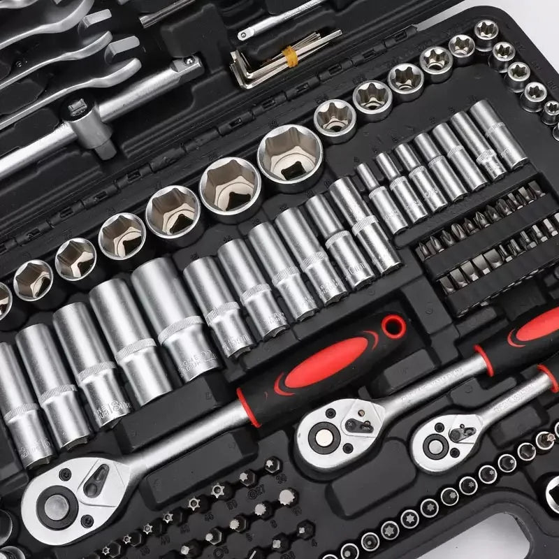 216-Piece Auto Repair Mechanical Tools Kit 1-Drawer Heavy Duty Metal Box OEM Supported Case Hand Metal File Wrenches Automotive
