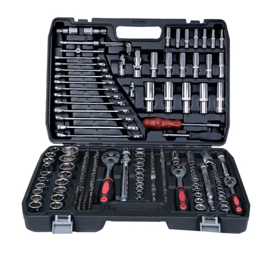 216-Piece Auto Repair Mechanical Tools Kit 1-Drawer Heavy Duty Metal Box OEM Supported Case Hand Metal File Wrenches Automotive